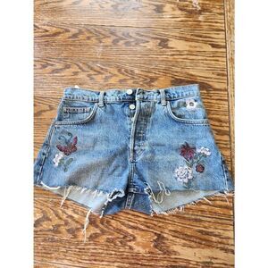 Reformation Blue Charlie High Rise Floral Fauna Embroidery Jean Short Size 27